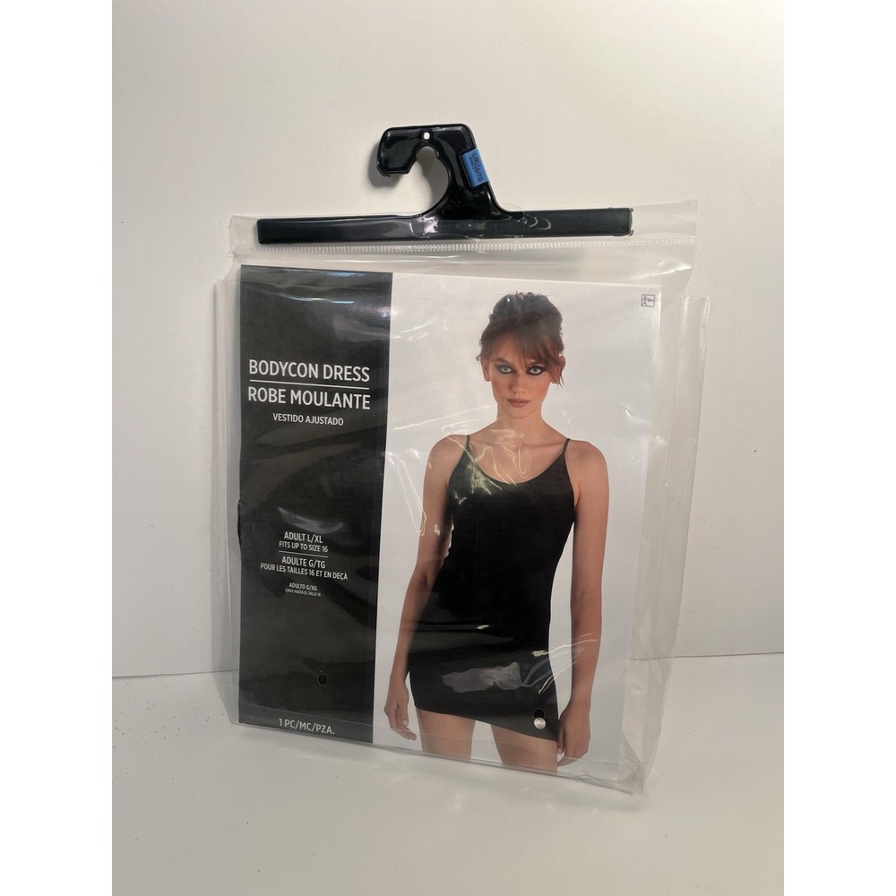 NWT Womens Black Ribbed Bodycon Mini Dress L/XL Up to 16 Halloween Costume - Picture 3 of 4